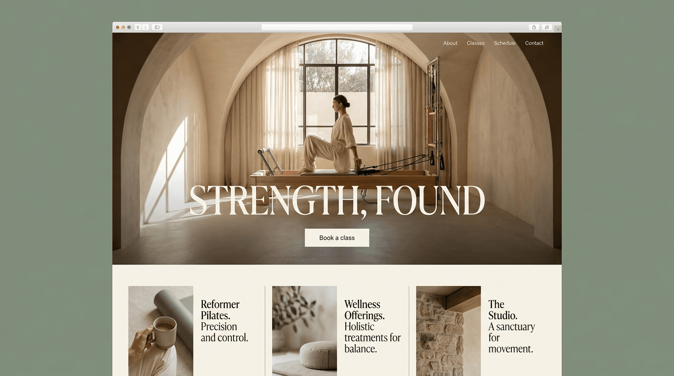 Concept homepage design for a pilates studio, an example of the web work we produce